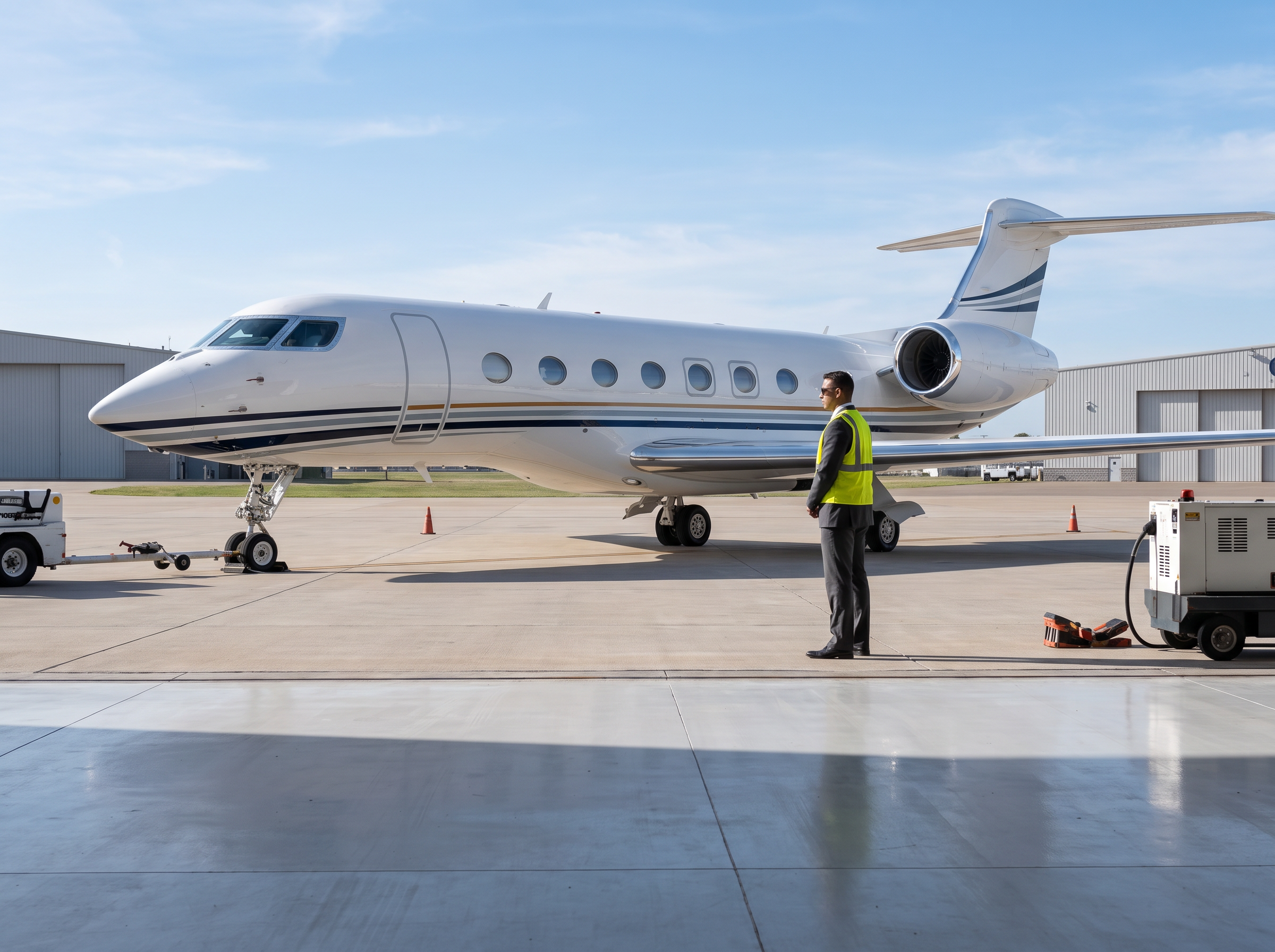 Ground operations team servicing a private aircraft