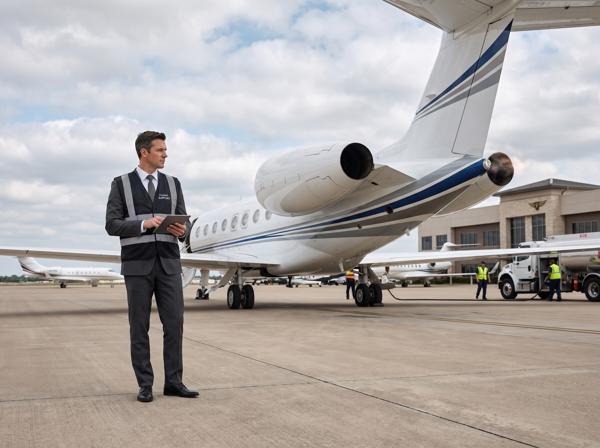 Aerxia ground operations specialist on an executive aviation ramp