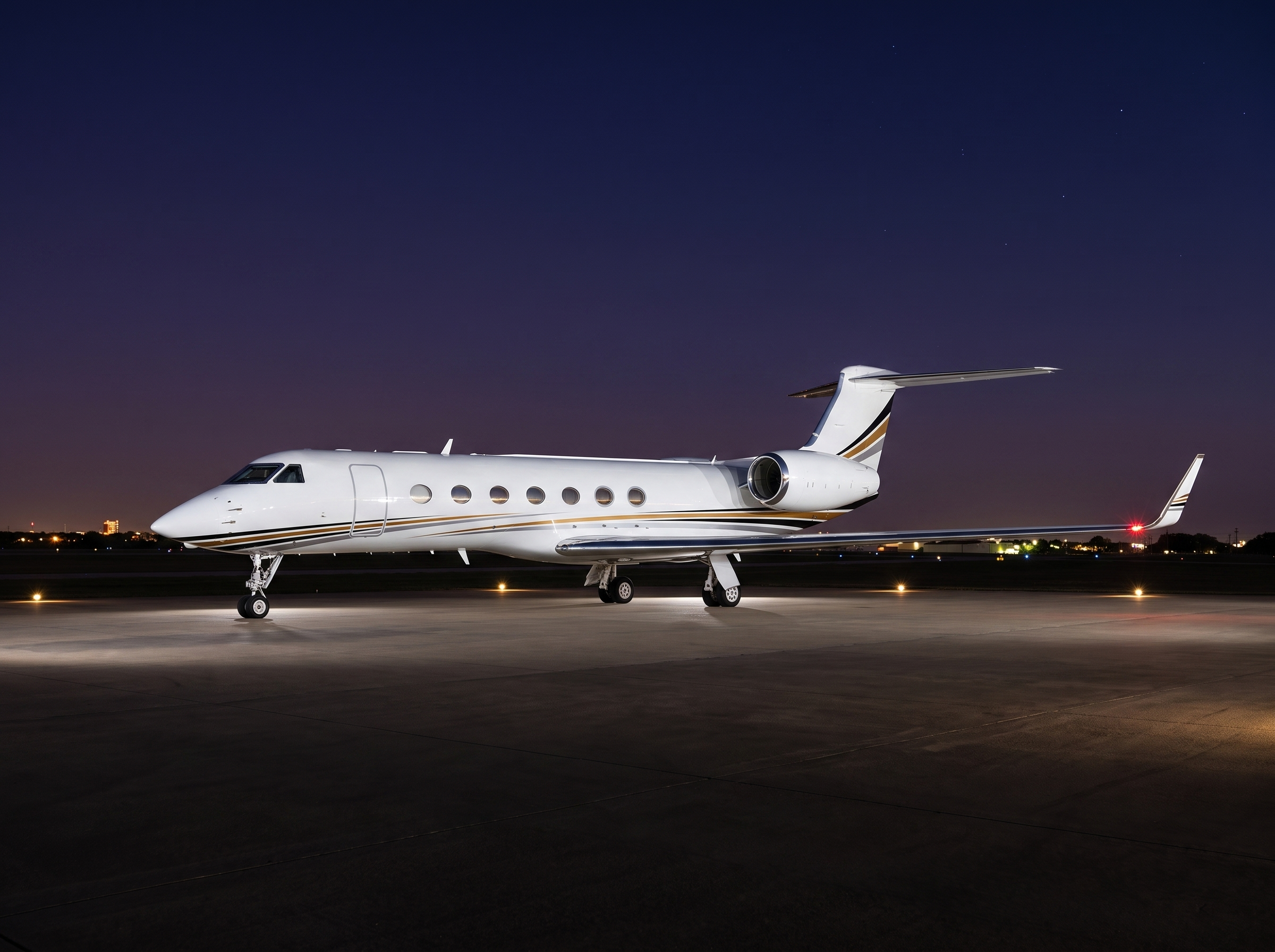 Private aircraft during night operations representing mission replanning