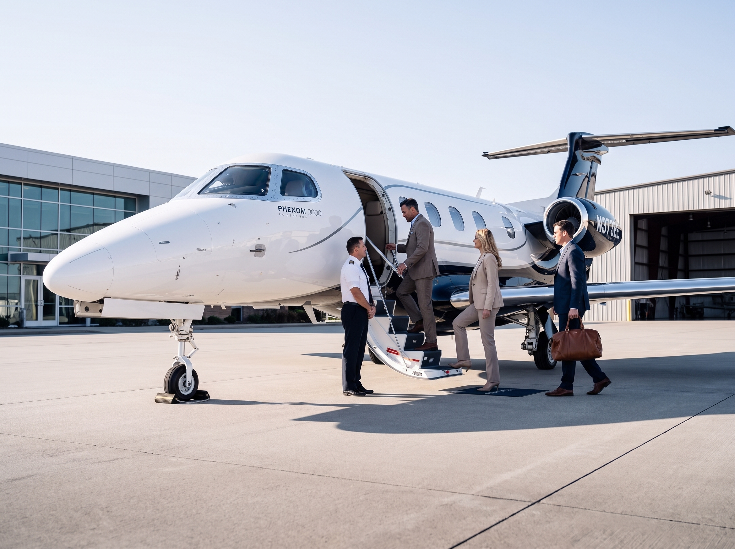 Passengers arriving for a private aviation mission