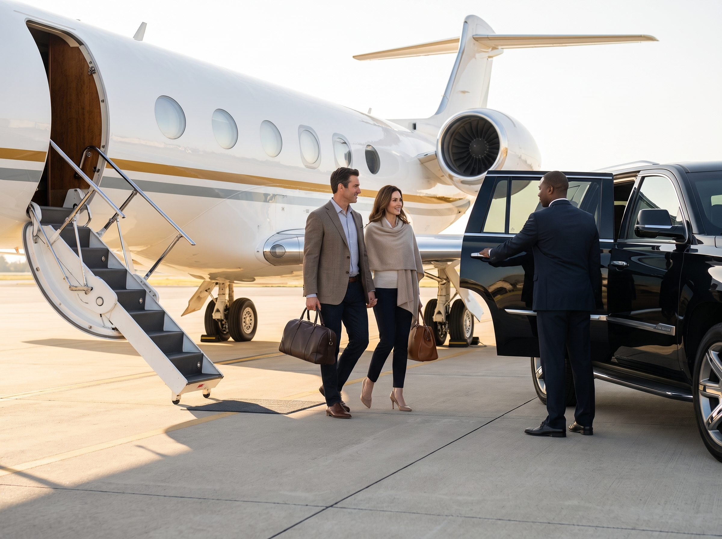 Passenger transferring between private aircraft and ground transportation