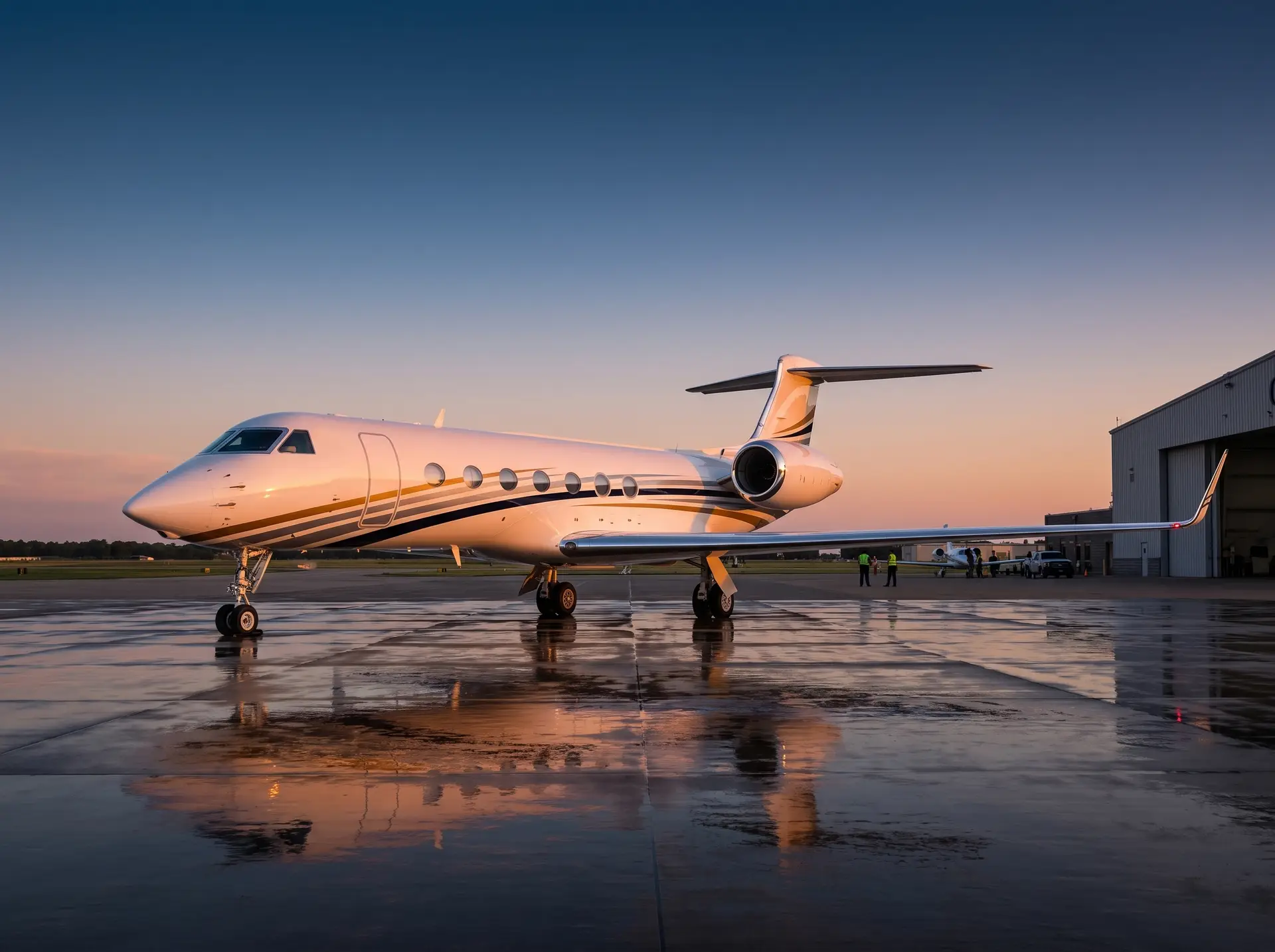 Executive aircraft on the airport ramp before an international mission