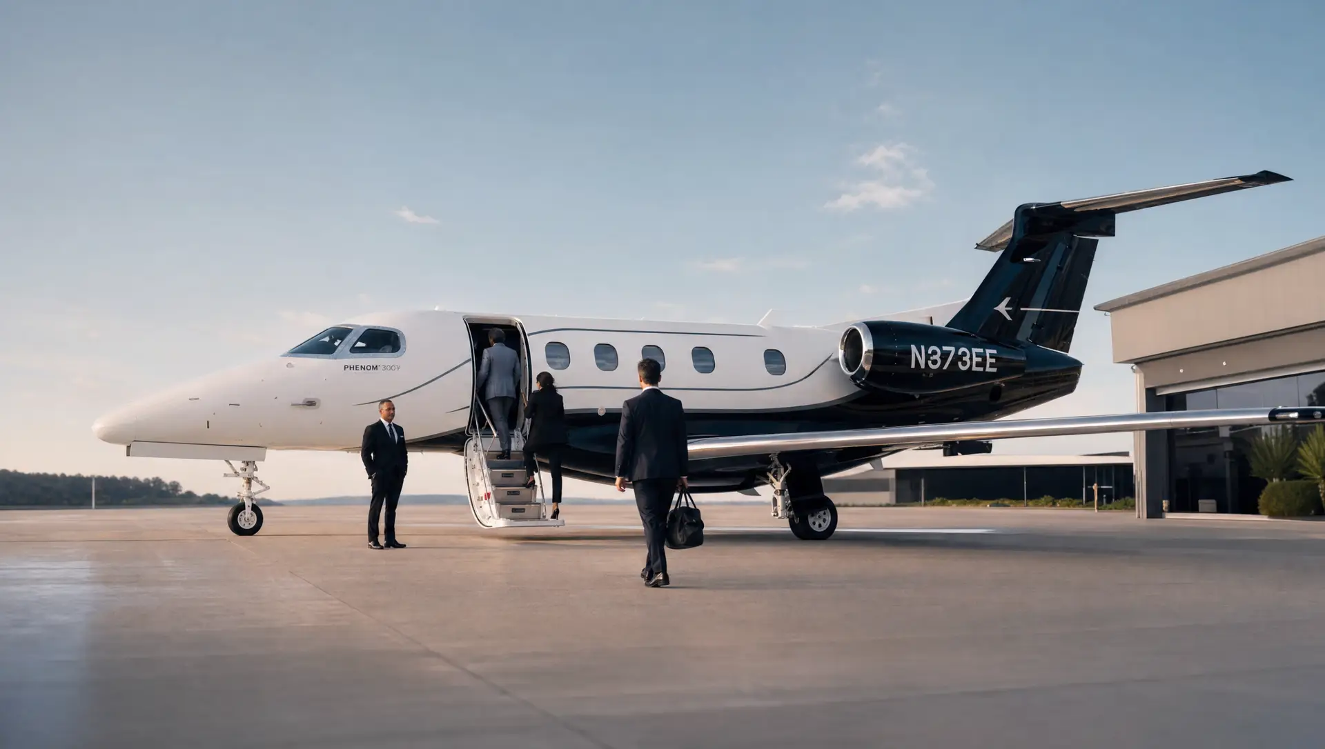 Passenger boarding a business aviation aircraft